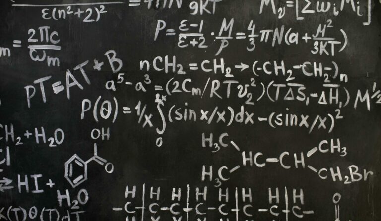 Close-up of Complicated Equations Written on a Blackboard