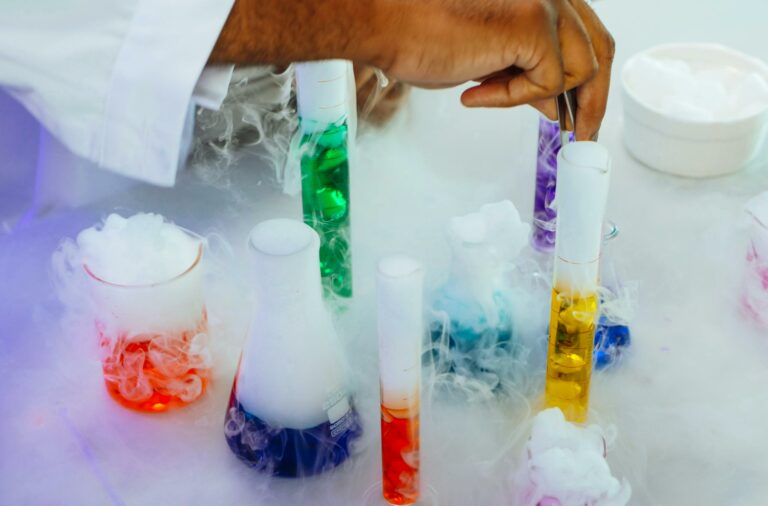 Colorful Liquids in Laboratory Glasswares